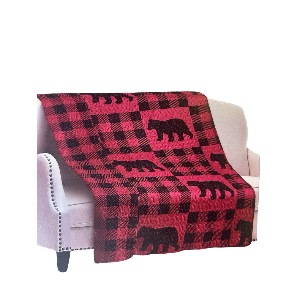 Virah Bella Buffalo Bear Plaid Quilted Throw Blanket Red Black 50x60 NWT